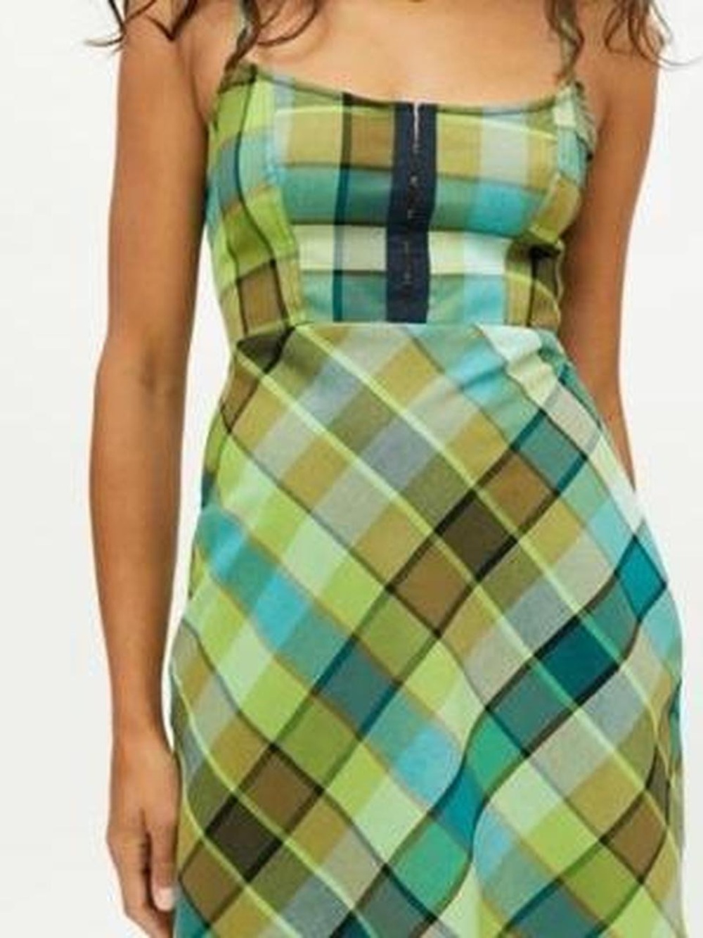 Urban Outfitters UO Keya Plaid Mini Dress Corset Blue Green Size Small 90s Y2K
